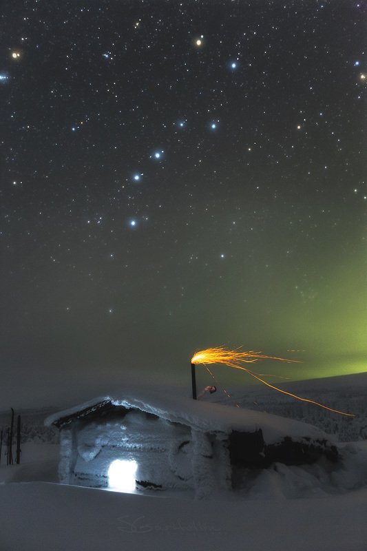 Урал, Северный Урал, ГУХ, Главный Уральский Хребет, Большая медведица, звезды, звёзды, созвездия, созвездие, ночной пейзаж, зимний пейзаж Под Большой Медведицейphoto preview