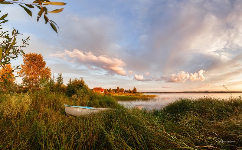 берег вечер лето закат лодка ###photo preview