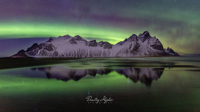 исландия, пейзаж, северное сияние, ночь, вестрахорн, океан, аврора бореалис, природа, фототур, илышев дмитрий, илышев фототур, южная исландия Однажды ночью у Вестрахорнаphoto preview