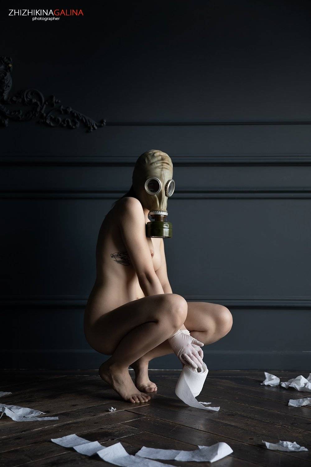 жанр, портрет, противогаз, туалетная бумага, ню, артню, nude, nu, artnu, face, portrait,карантин,, Галина Жижикина