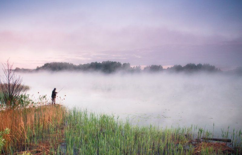 утро, рассвет, рыбак, туман ...Про рыбака... фото превью