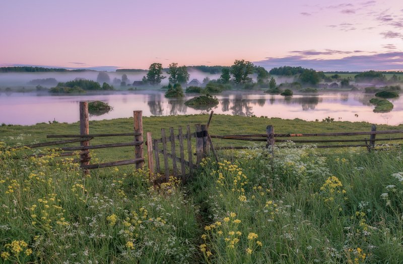 закат туман река Красота летнего заката. фото превью