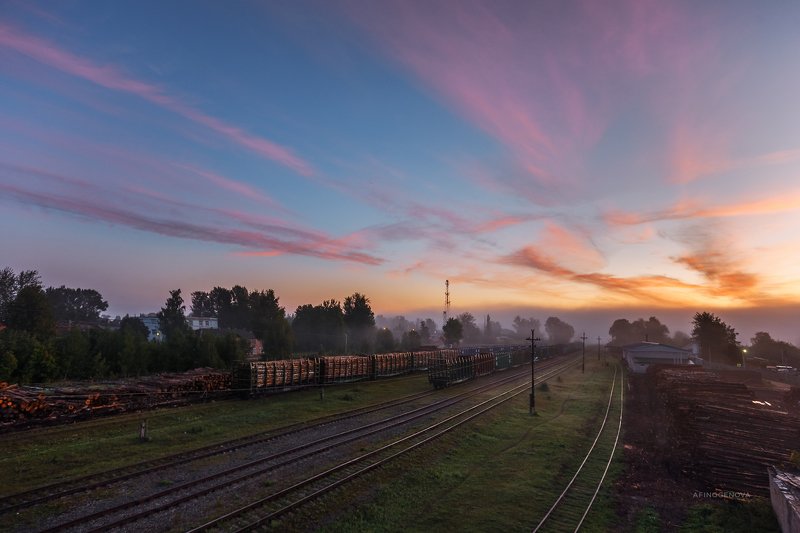 утро рассвет облака пути железнаядорога ###photo preview