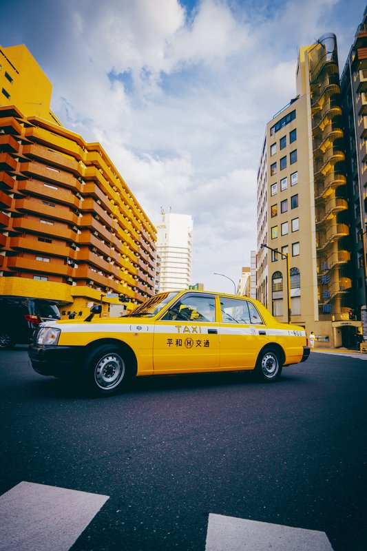 taxi yellow sky blue journey japan street nopeople building yokohama vacant Vacantphoto preview