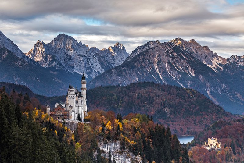 sunset, trees, autumn, castle, landscape, travel, nature, mountain, germany, cold, bavaria The Castlephoto preview