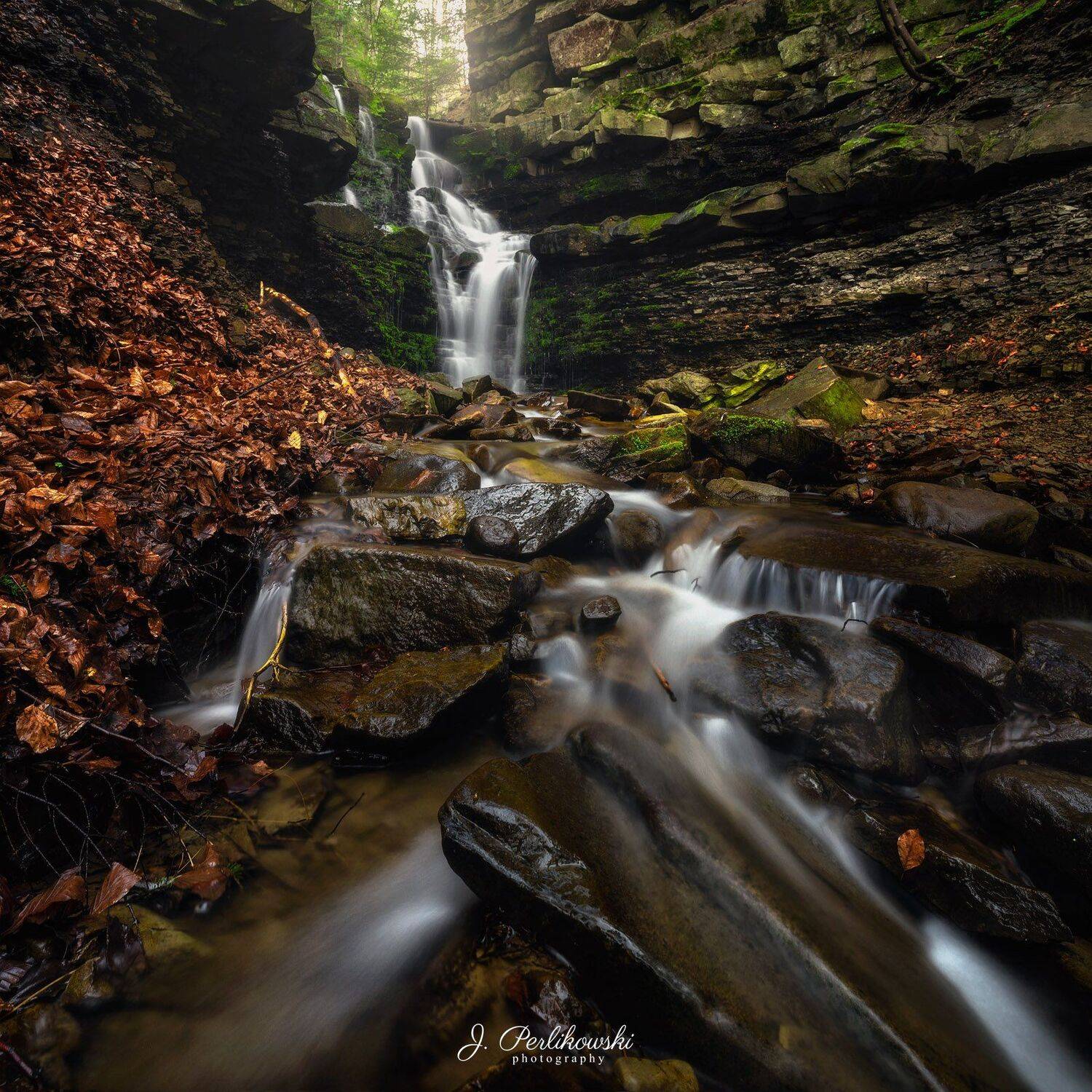 waterfall, forest, moody, long exposure, rainy, river, landscape, Jakub Perlikowski