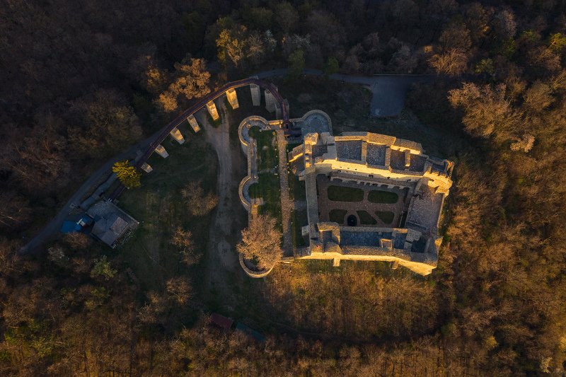 #nature #aerial #forest #green #romania #springtime #blossom #cheryflower #flower #medieval #castle #citadel #neamt citadel #sunset light Neamț Citadelphoto preview