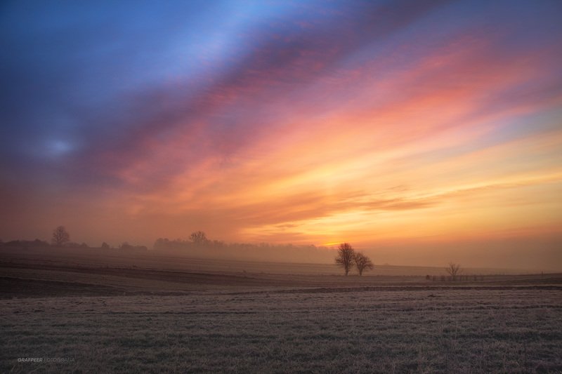 landscape, morning, frosty, trees, clouds, sunrise, fields a frosty morning...photo preview