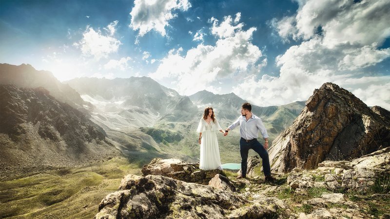 свадьба, горы, кавказ, домбай, закат, пейзаж Свадьба в горахphoto preview