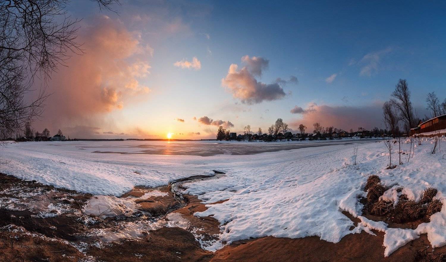 закат солнце зима ручей берег, Татьяна Афиногенова