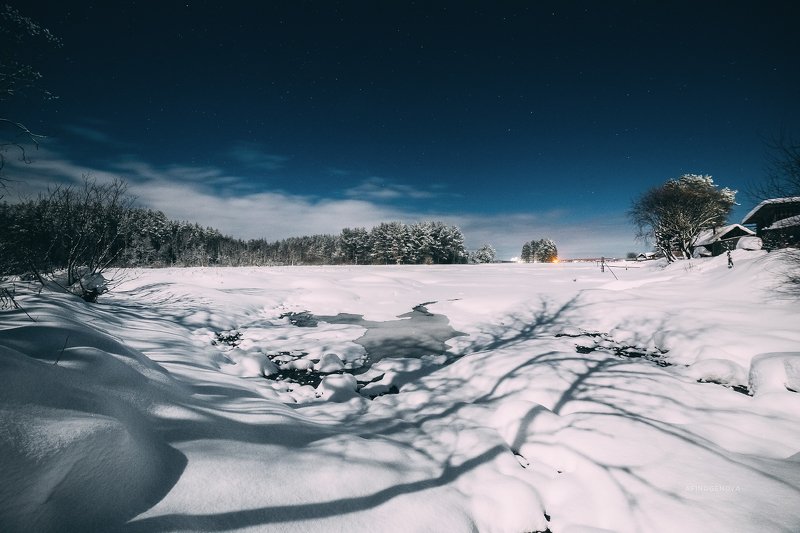 ночь, зима, снег, звезды, свет Ночная прогулкаphoto preview