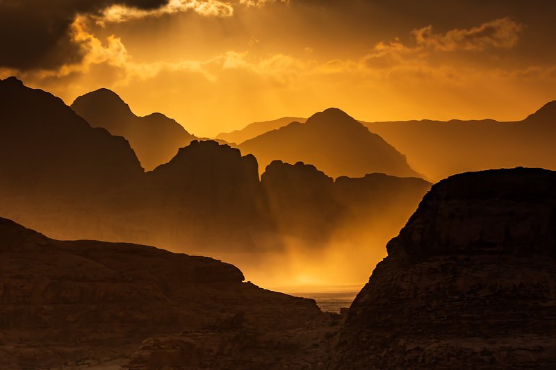 wadi rum, jordan, desert, sand, mountains, sun Windy morningphoto preview