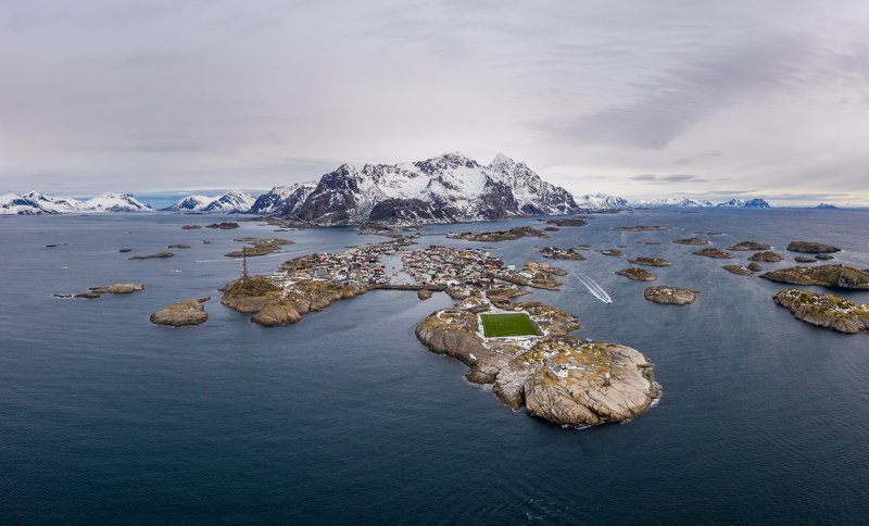 Henningsvaer, soccer, pitch, aerial, lofoten, norway Henningsvaer, Lofotenphoto preview