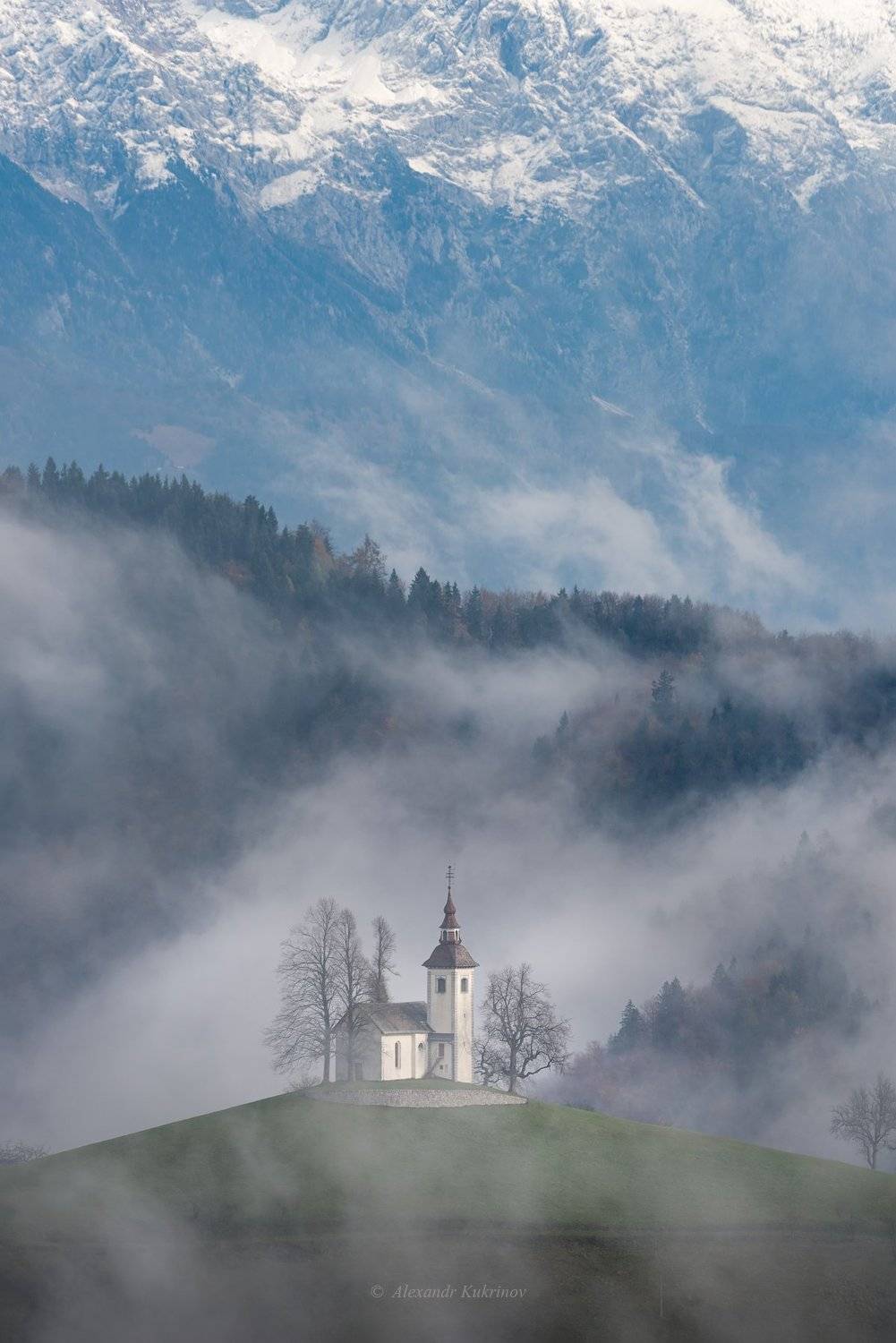 Пасмурный торт словенских холмов с туманно-снежным кремом...). Автор: Александр Кукринов словения, осень, туман, пейзаж, утро, Александр Кукринов