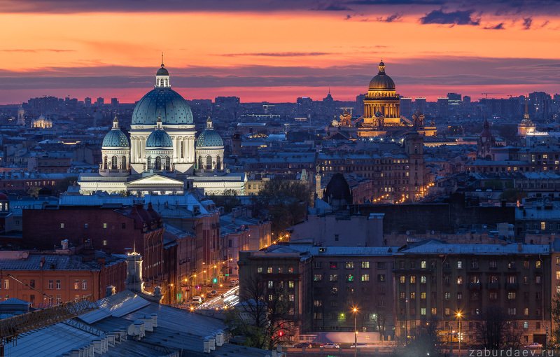 россия, петербург, санкт-петербург, город, вечер, весна, закат Троицкий и Исаакиевский соборphoto preview