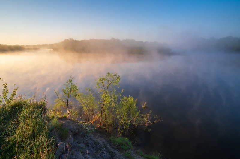 nature landscape sunrise dawn rivers fog mist Дыхание Десныphoto preview