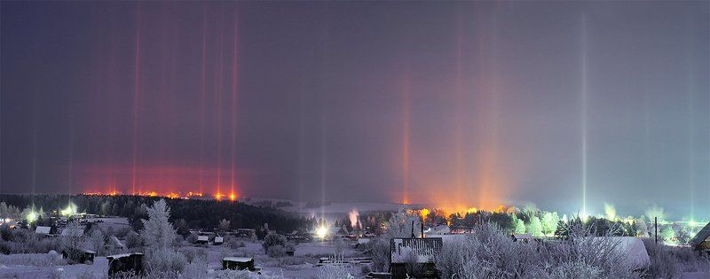 ночной  пейзаж,ледяные иглы,ночь,световые столбы,зима,мороз Про \