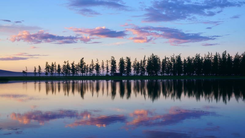 mongolia, grassland, meadow, evening, sky, colors, mountain, cloud, travel, beautiful, atmosphere, fatastic Sunset reflectionphoto preview
