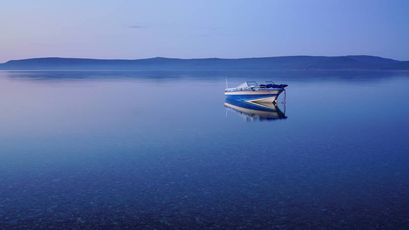mongolia, hovsgol, lake, boat, mountain, boat morning, calm atmosphere, mood, meditation Meditationphoto preview