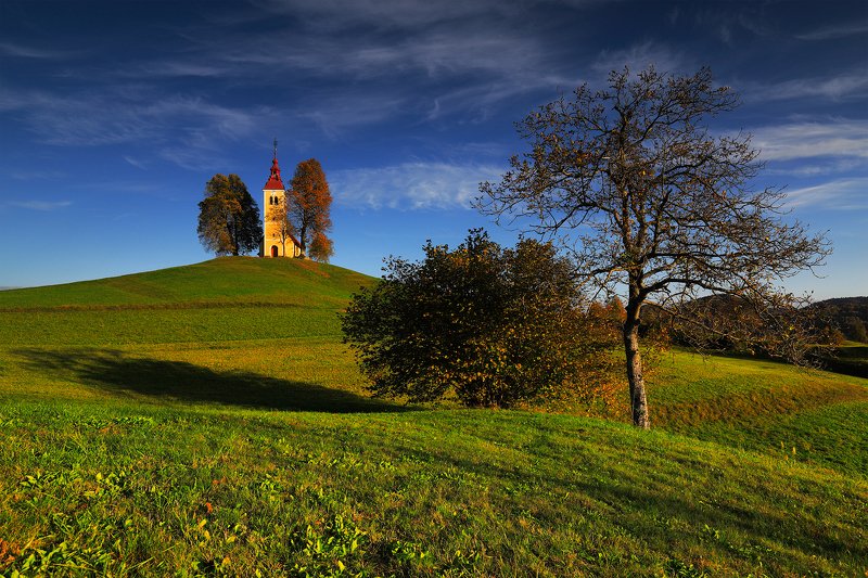 slovenia, church, evening, sunset, tree, meadow, hill, sky, cloud, Windows 4photo preview