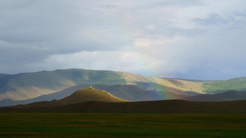 mongolia, grassland, meadow, mountain, rainbow, sky, cloud, travel, beautiful, atmosphere, fatastic, sunlight Rainbow rootsphoto preview