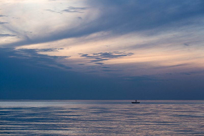 sea,clouds,fisherman,blue,sunset, photo preview