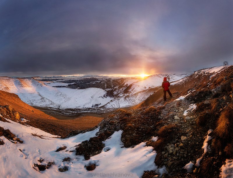 эльбрус, горы, закат, карачаево-черкессия, кавказ, шаджатмаз, зима Солнце скрылось за Эльбрусом...photo preview