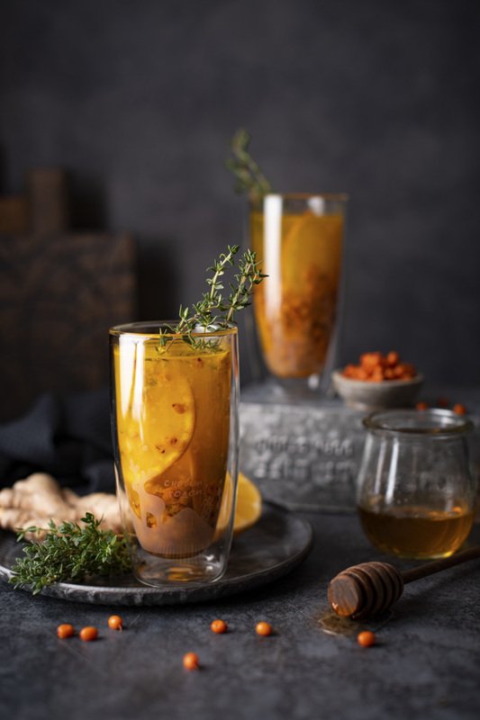 food photography fresh tea sea buckthorn foodie still life modern  Sea buckthorn teaphoto preview