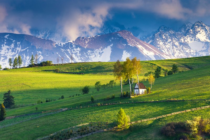 chapel, mountains, tatras,national park, pieniny national park, spring, wiosna,  Chapel under the mountainsphoto preview