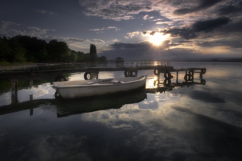 Spring sunset at lake photo preview