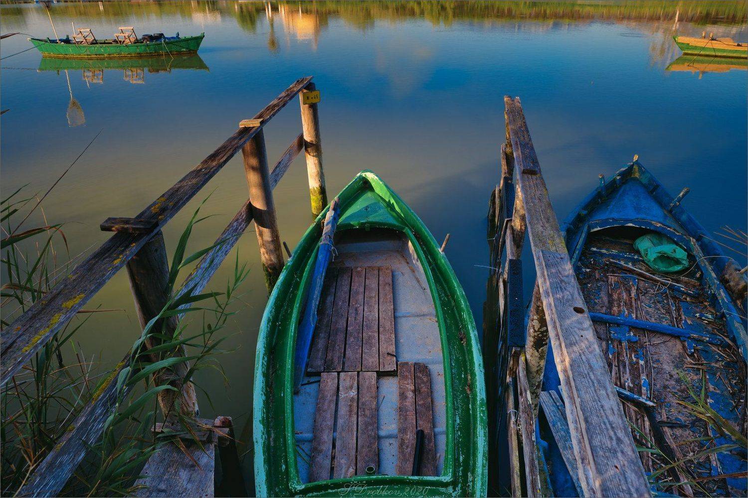 пейзаж, лодка, вода, рассвет, Sergey Drobkov