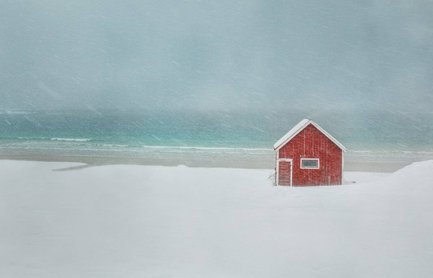 Loneliness. Автор: Vladimir Karamazov snow, winter, red, house, Vladimir Karamazov