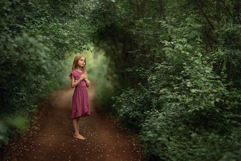 лес девочка арка тропинка Лесphoto preview
