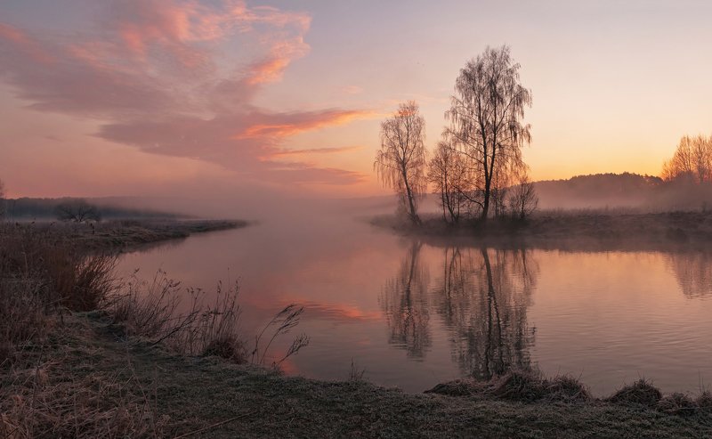 утро, свислочь, туман, иней, пейзаж Весенним утромphoto preview