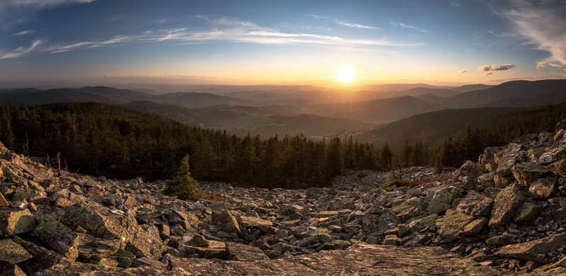 stones, sunset, forests, Jeseníky mountains, rock,  Sunset on the Lost stonesphoto preview