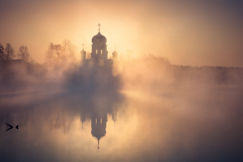 введенская, пейзаж, рассвет, церковь, озеро, туман Введенская, рассвет.photo preview