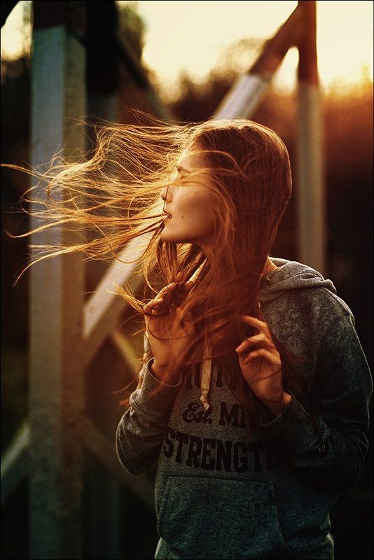 red, autumn, girl, portrait, wind windphoto preview