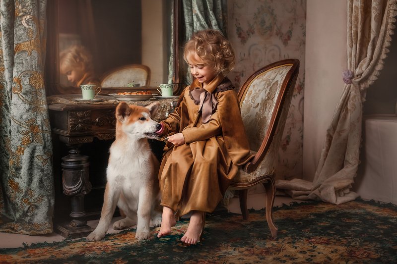 девочка, собака, винтаж Лера и Лисаphoto preview