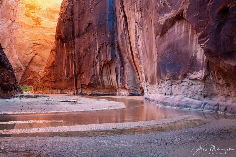 США, Аризона, Юта, каньон, щелевой, слот, пустыня, река, скала, отражение,  В каньонах тоже бывают рассветыphoto preview