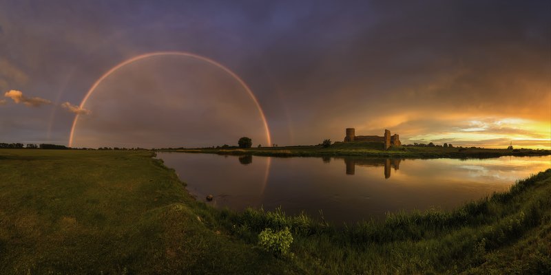 rainbow, castle, ruins, poland, river, warta Rainbow and Castle Ruinsphoto preview