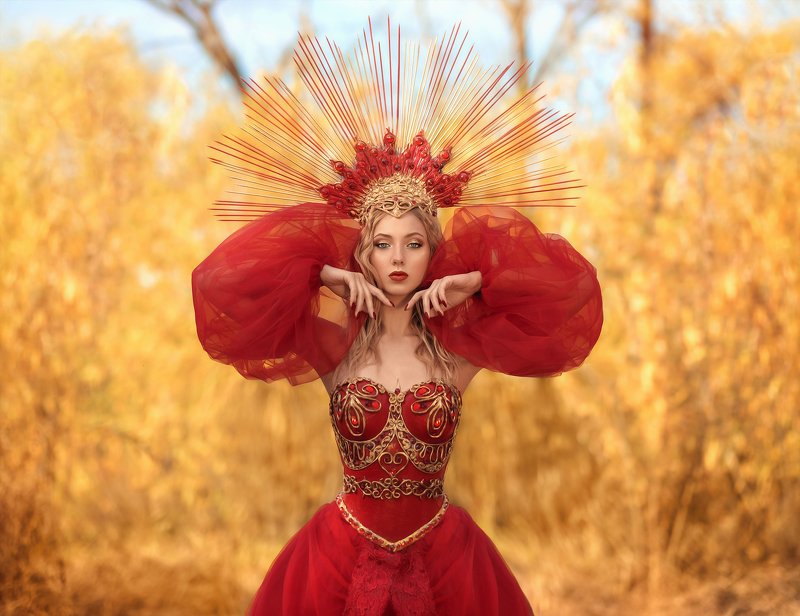 осень, золото, сказочная фотография, волшебная фотография, фотосказка, жанр, золотая осень, осень золотая, какошник, кокошник, корона, принцесса Осеньphoto preview