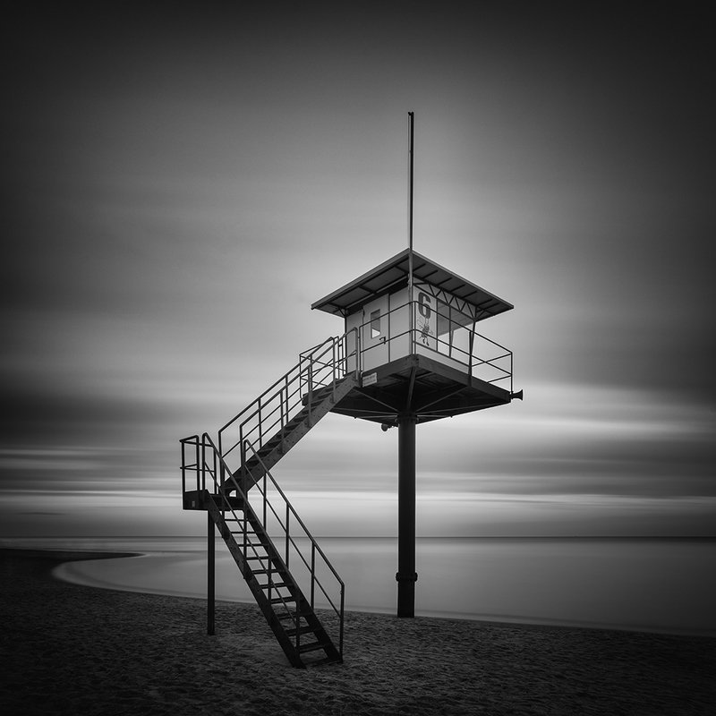 long exposure, sea, baltic sea, b&w, landscape, seascape Lifeguard Towerphoto preview