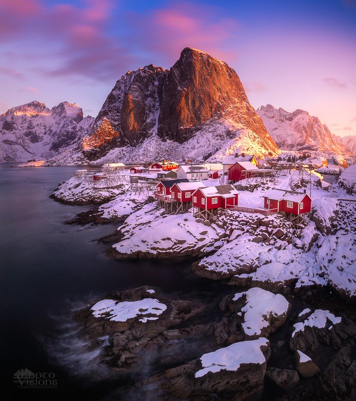 norway,reine,hamnoy,norwegian,sunrise,pink,colorful Sunrise on the northphoto preview