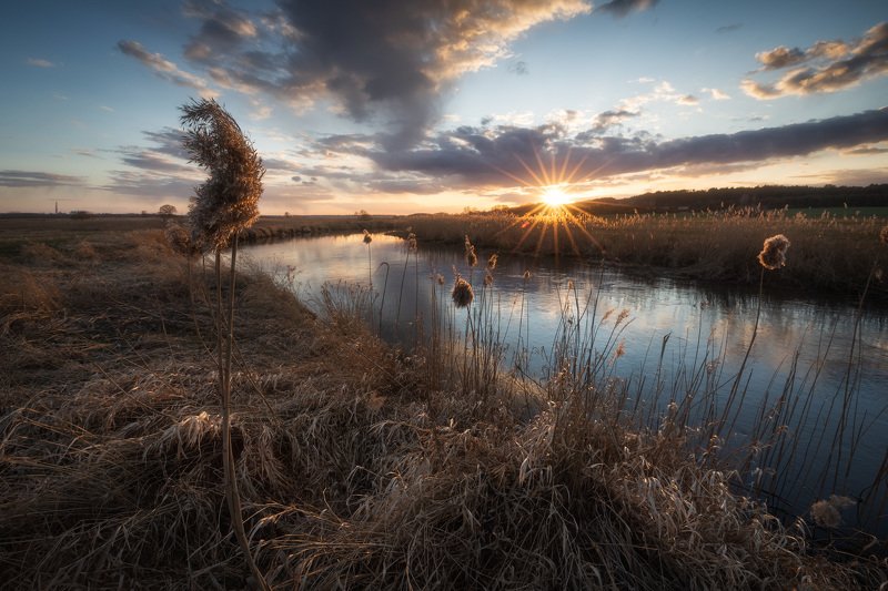 sky spring river sunset sunstar poland podlasie water clouds The whisps of Supraśl river...photo preview
