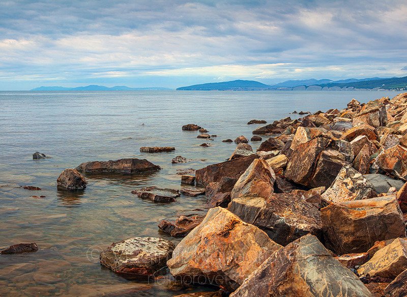 Russia, Krasnodar Territory, Sea, Water, Sky, stones, Horizon Over Water, Coastline, Cloud, Sky, Nature, silence The shore of the Black Sea near Dzhankhot / Берег Чёрного моря около Джанхота фото превью