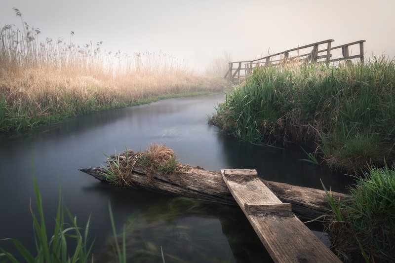 river fog mist sunrise bridge Podlasie Poland Moody sunrise over Czarna riverphoto preview