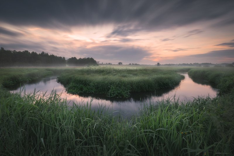 river sunrise mist fog mood sky clouds Podlasie Poland Podlasie horseshoe bendphoto preview