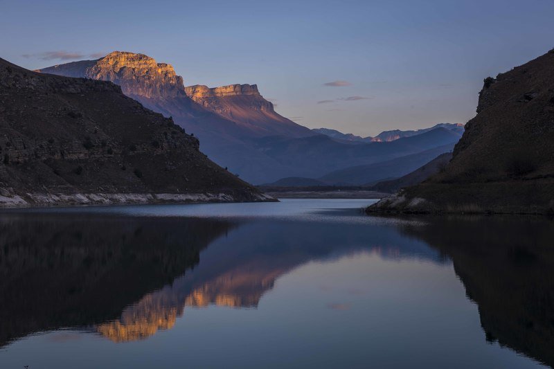 Кабардино-Балкария, Гижгитское ущелье, оз. Былымское, Северный Кавказ, Приэльбрусье Закатные краски Былымского озераphoto preview
