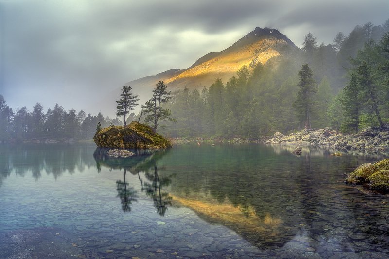 switzerland lake saoseo lake long exposure stones trees  morning at the lakephoto preview
