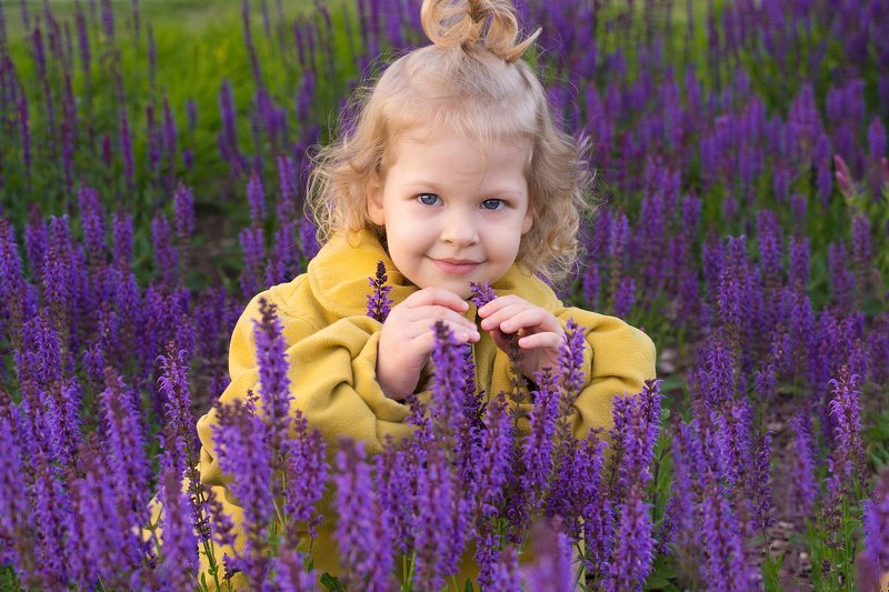 Девочка весна шалфей желтый Доминика и шалфейphoto preview